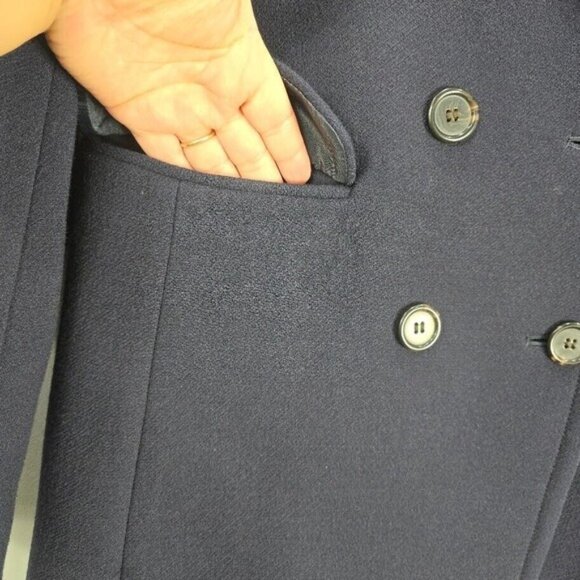 J CREW Double Cloth Italy Peacoat 8 Navy Blue Double Breast Wool Blend - Picture 3 of 16